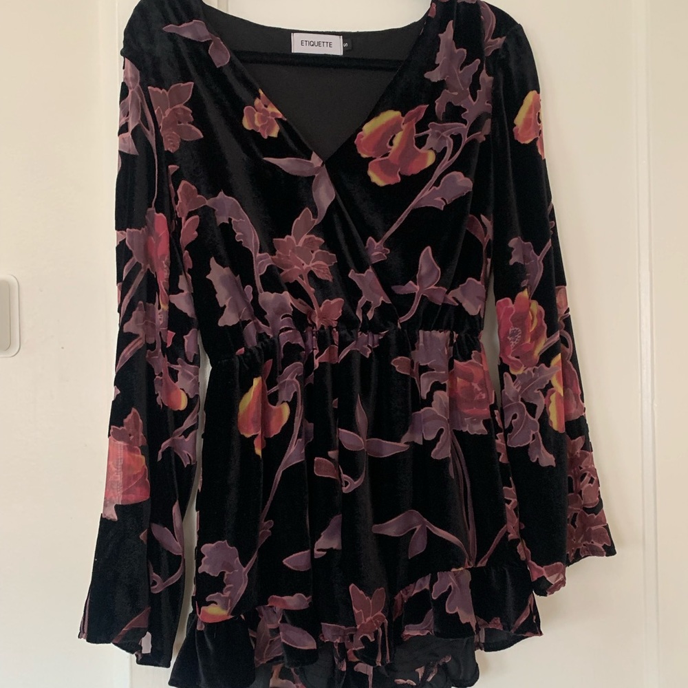Velvet floral romper